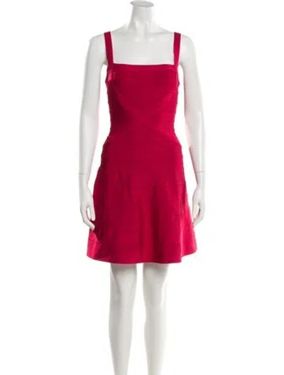 Pre-owned Herve Leger Square Neckline Mini Dress In Pink