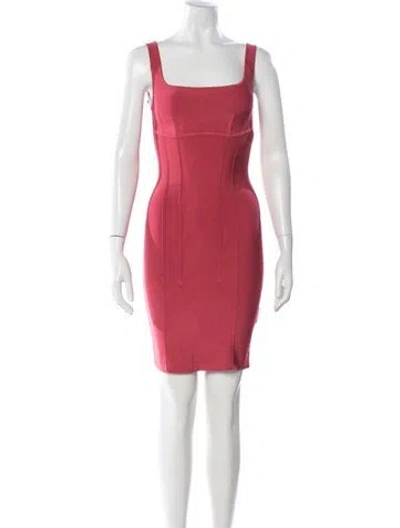 Pre-owned Herve Leger Square Neckline Mini Dress In Pink