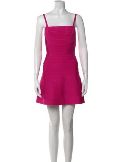 Pre-owned Herve Leger Square Neckline Mini Dress In Pink