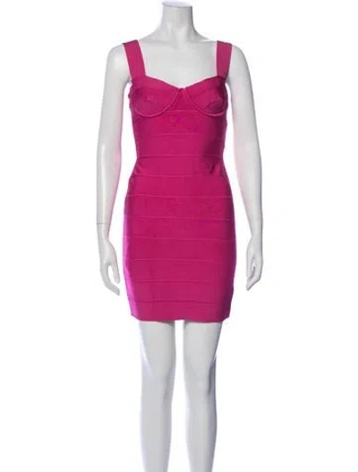 Pre-owned Herve Leger Square Neckline Mini Dress In Pink
