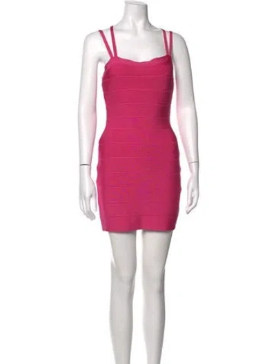 Pre-owned Herve Leger Square Neckline Mini Dress In Pink