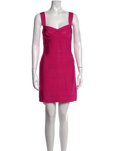 Pre-owned Herve Leger Square Neckline Mini Dress In Pink