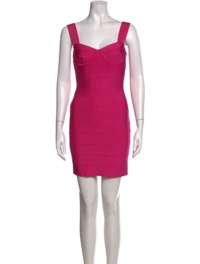 Pre-owned Herve Leger Square Neckline Mini Dress In Pink