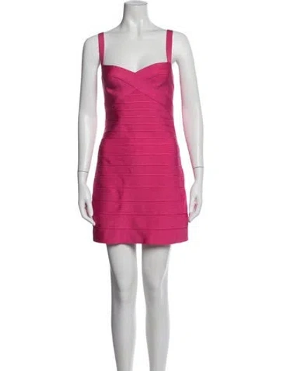 Pre-owned Herve Leger Square Neckline Mini Dress In Pink