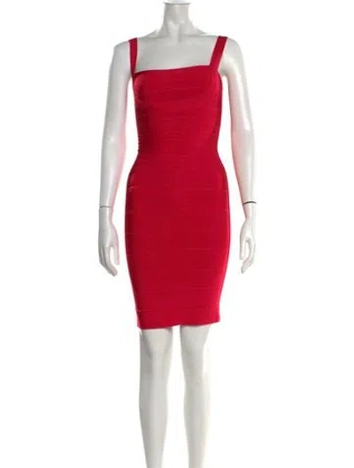 Pre-owned Herve Leger Square Neckline Mini Dress In Pink