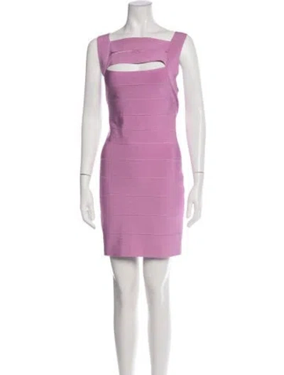 Pre-owned Herve Leger Square Neckline Mini Dress In Pink