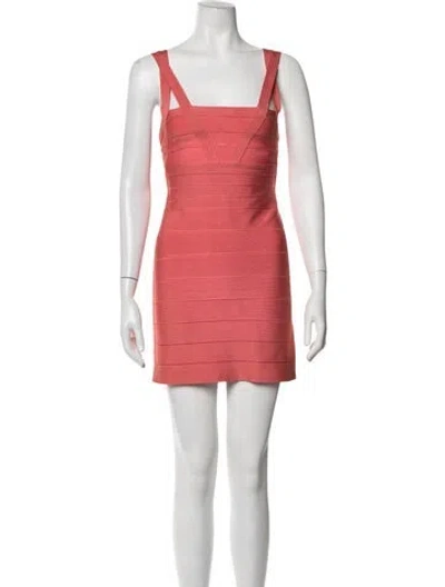Pre-owned Herve Leger Square Neckline Mini Dress In Pink