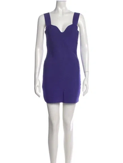 Pre-owned Herve Leger Square Neckline Mini Dress In Purple