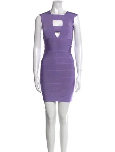 Pre-owned Herve Leger Square Neckline Mini Dress In Purple
