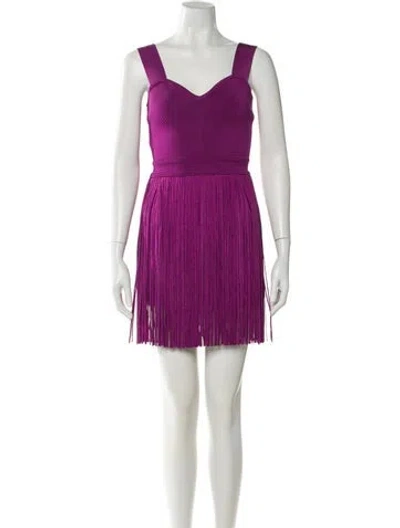 Pre-owned Herve Leger Square Neckline Mini Dress In Purple