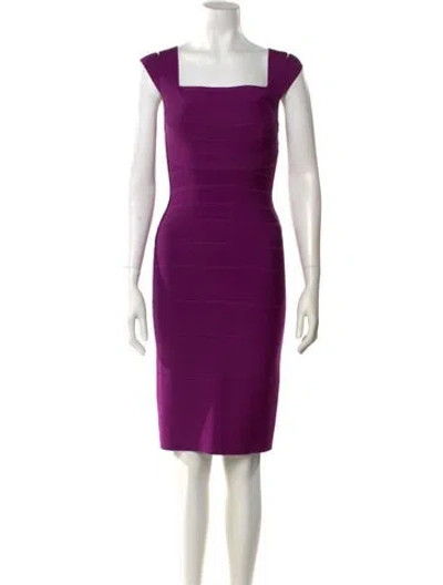 Pre-owned Herve Leger Square Neckline Mini Dress In Purple