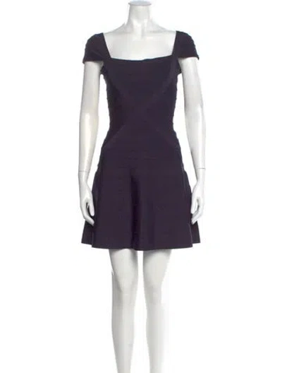 Pre-owned Herve Leger Square Neckline Mini Dress In Purple