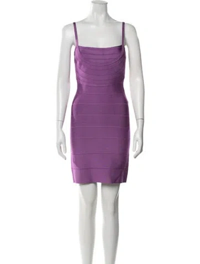 Pre-owned Herve Leger Square Neckline Mini Dress In Purple