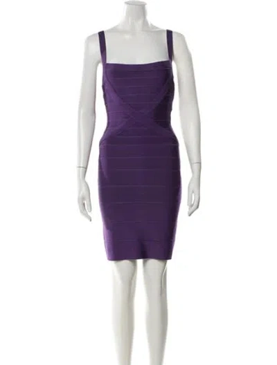 Pre-owned Herve Leger Square Neckline Mini Dress In Purple