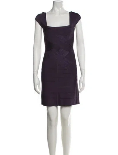 Pre-owned Herve Leger Square Neckline Mini Dress In Purple