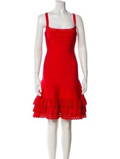 Pre-owned Herve Leger Square Neckline Mini Dress In Red