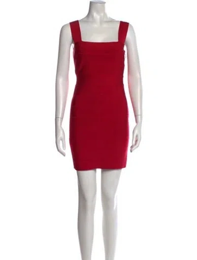 Pre-owned Herve Leger Square Neckline Mini Dress In Red
