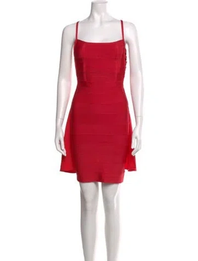Pre-owned Herve Leger Square Neckline Mini Dress In Red