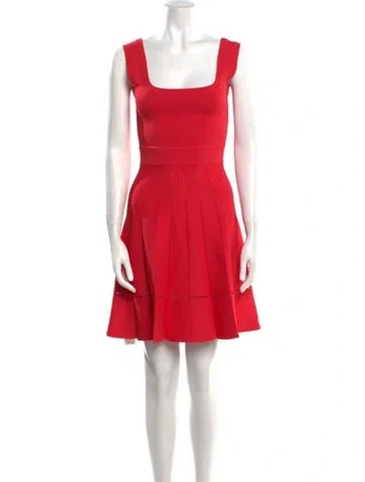 Pre-owned Herve Leger Square Neckline Mini Dress In Red