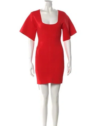 Pre-owned Herve Leger Square Neckline Mini Dress In Red