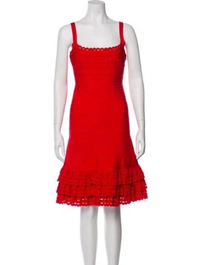 Pre-owned Herve Leger Square Neckline Mini Dress In Red