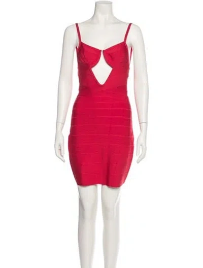 Pre-owned Herve Leger Square Neckline Mini Dress In Red