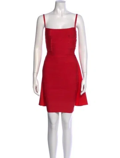 Pre-owned Herve Leger Square Neckline Mini Dress In Red