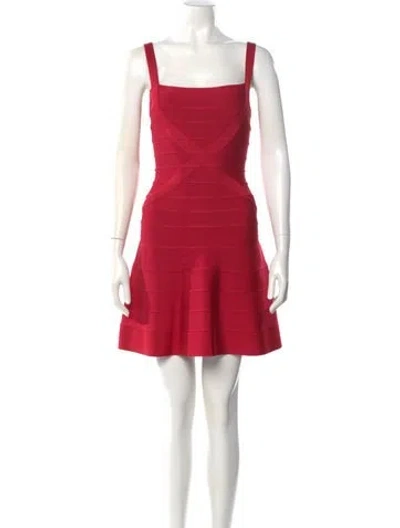 Pre-owned Herve Leger Square Neckline Mini Dress In Red