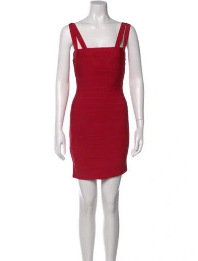 Pre-owned Herve Leger Square Neckline Mini Dress In Red