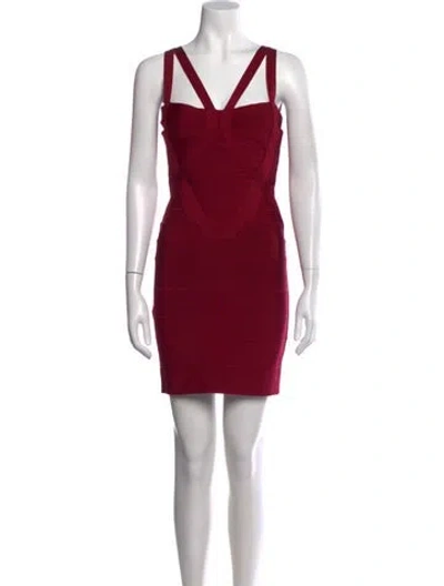 Pre-owned Herve Leger Square Neckline Mini Dress In Red
