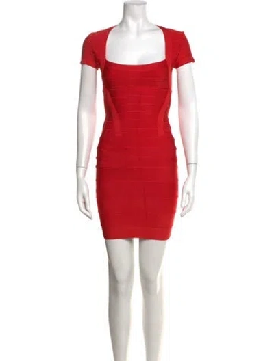 Pre-owned Herve Leger Square Neckline Mini Dress In Red