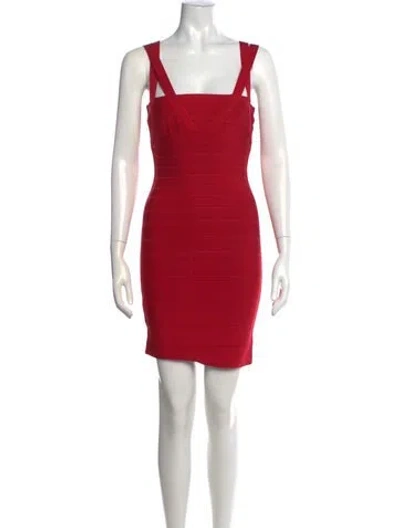 Pre-owned Herve Leger Square Neckline Mini Dress In Red