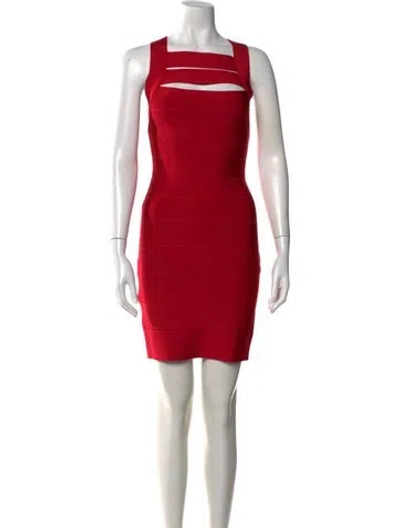 Pre-owned Herve Leger Square Neckline Mini Dress In Red