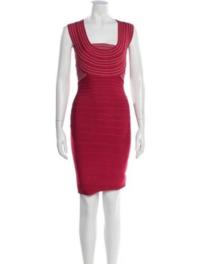 Pre-owned Herve Leger Square Neckline Mini Dress In Red