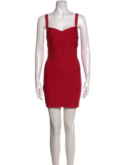 Pre-owned Herve Leger Square Neckline Mini Dress In Red