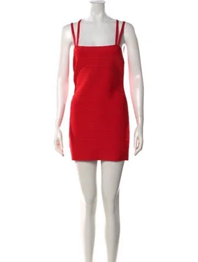 Pre-owned Herve Leger Square Neckline Mini Dress In Red