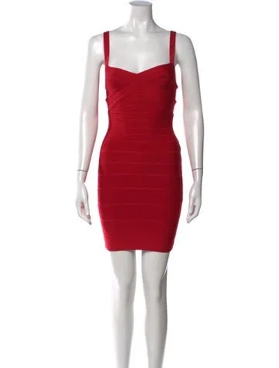Pre-owned Herve Leger Square Neckline Mini Dress In Red