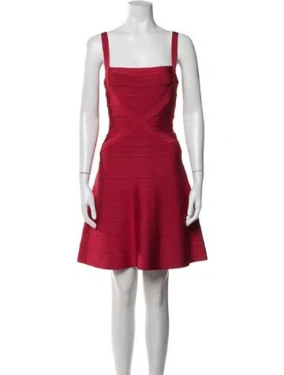 Pre-owned Herve Leger Square Neckline Mini Dress In Red