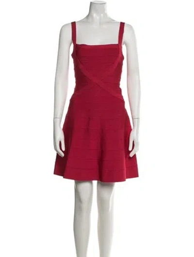 Pre-owned Herve Leger Square Neckline Mini Dress In Red