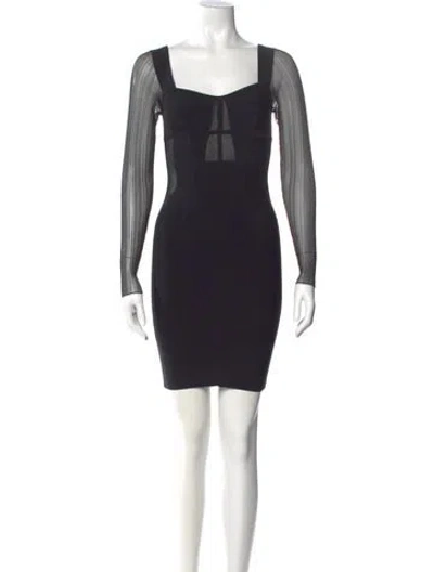 Pre-owned Herve Leger Square Neckline Mini Dress W/ Tags In Black