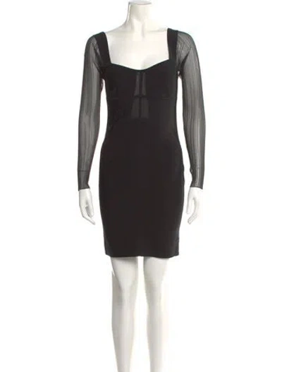 Pre-owned Herve Leger Square Neckline Mini Dress W/ Tags In Black