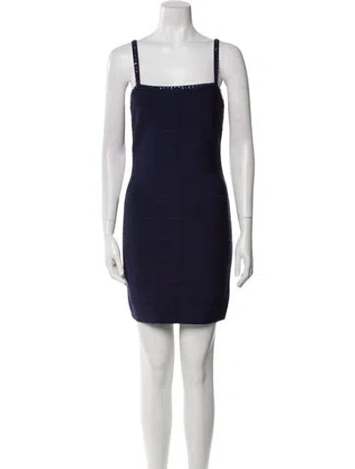 Pre-owned Herve Leger Square Neckline Mini Dress W/ Tags In Blue