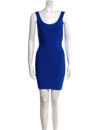 Pre-owned Herve Leger Square Neckline Mini Dress W/ Tags In Blue