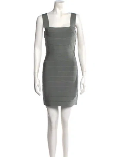 Pre-owned Herve Leger Square Neckline Mini Dress W/ Tags In Blue