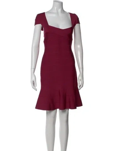 Pre-owned Herve Leger Square Neckline Mini Dress W/ Tags In Burgundy