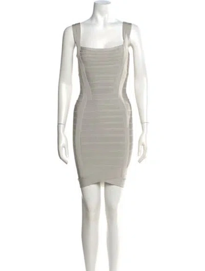 Pre-owned Herve Leger Square Neckline Mini Dress W/ Tags In Gray