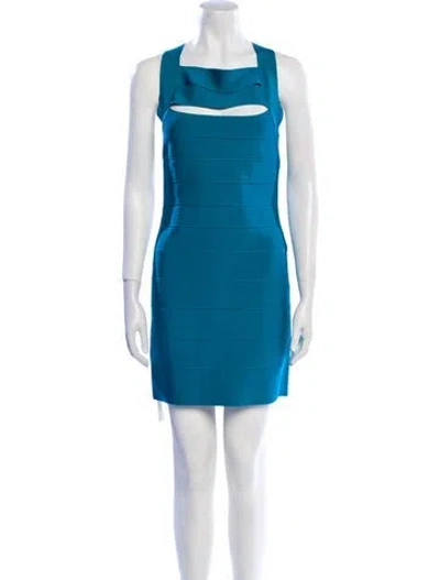 Pre-owned Herve Leger Square Neckline Mini Dress W/ Tags In Green