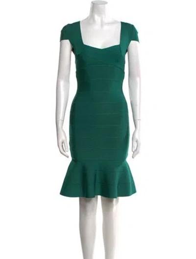 Pre-owned Herve Leger Square Neckline Mini Dress W/ Tags In Green