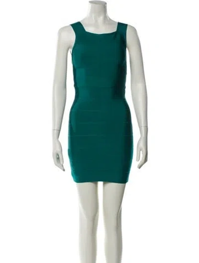 Pre-owned Herve Leger Square Neckline Mini Dress W/ Tags In Green
