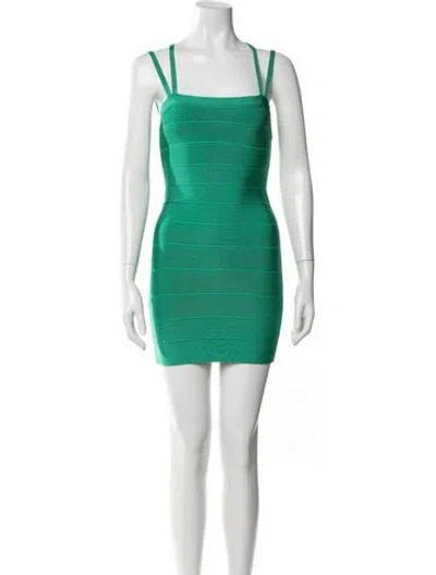 Pre-owned Herve Leger Square Neckline Mini Dress W/ Tags In Green